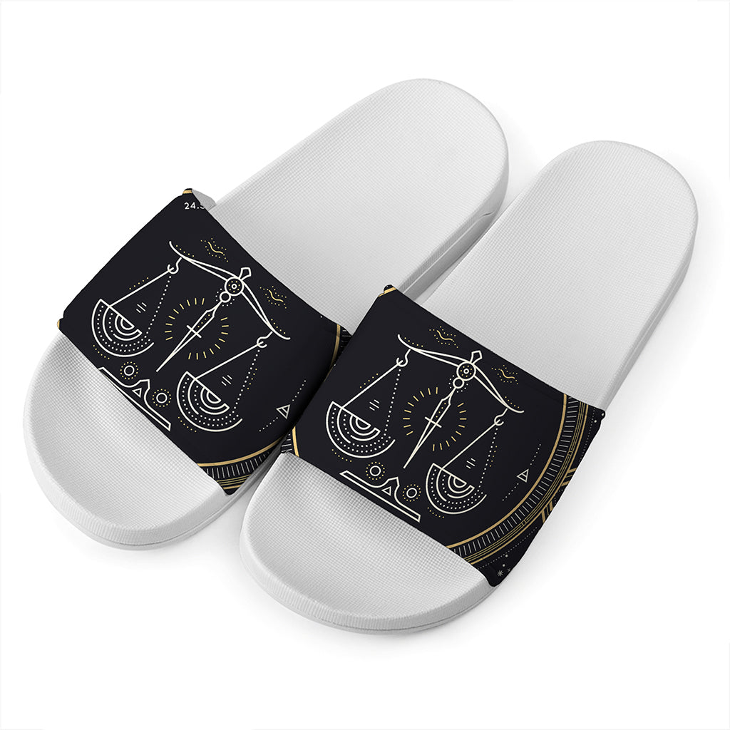 Vintage Libra Zodiac Sign Print White Slide Sandals