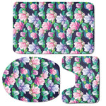 Vintage Lotus Floral Print 3 Piece Bath Mat Set