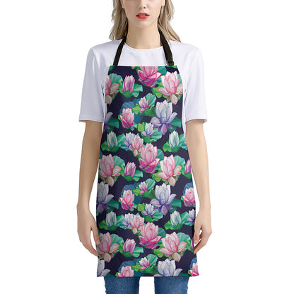 Vintage Lotus Floral Print Apron