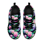 Vintage Lotus Floral Print Black Sneakers