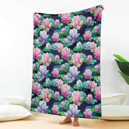 Vintage Lotus Floral Print Blanket