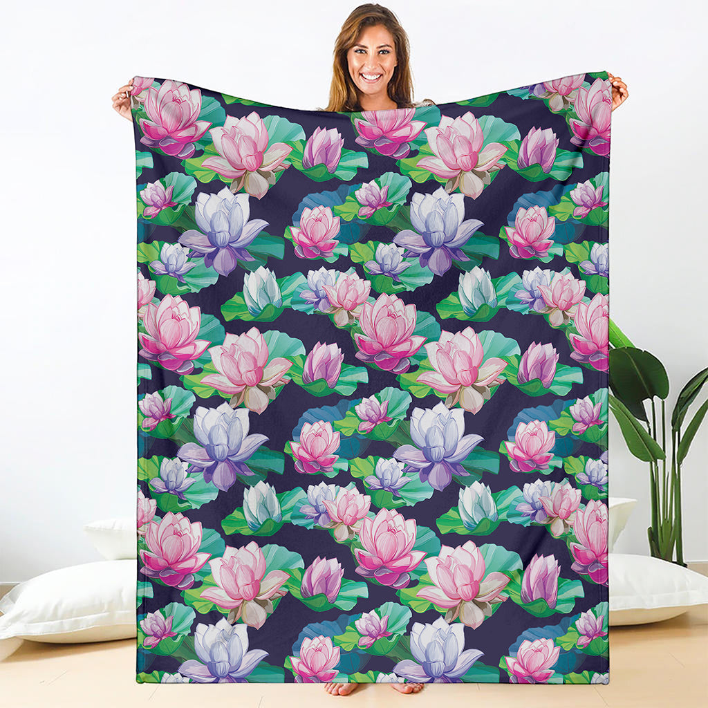 Vintage Lotus Floral Print Blanket