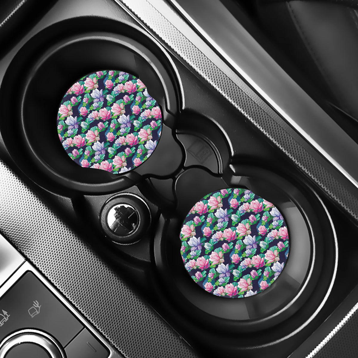 Vintage Lotus Floral Print Car Coasters
