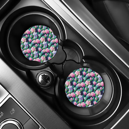 Vintage Lotus Floral Print Car Coasters