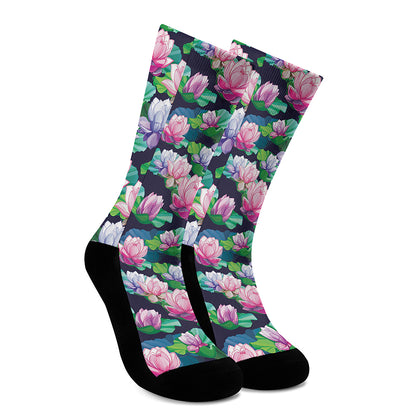 Vintage Lotus Floral Print Crew Socks