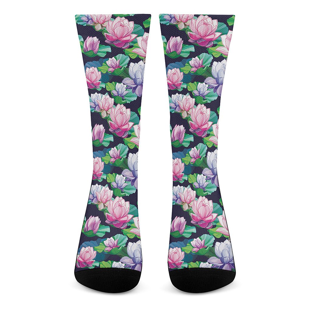 Vintage Lotus Floral Print Crew Socks