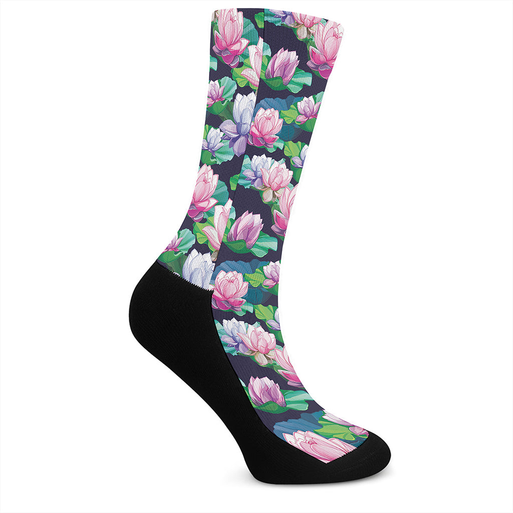 Vintage Lotus Floral Print Crew Socks