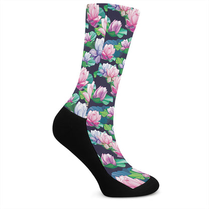 Vintage Lotus Floral Print Crew Socks