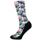 Vintage Lotus Floral Print Crew Socks