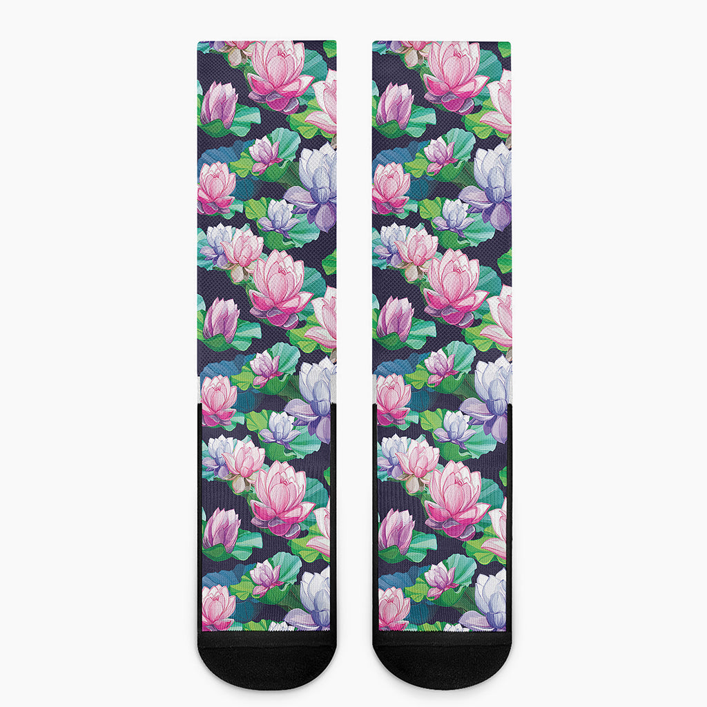 Vintage Lotus Floral Print Crew Socks