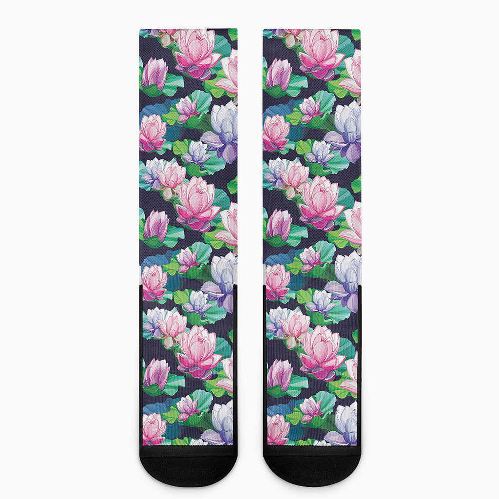 Vintage Lotus Floral Print Crew Socks