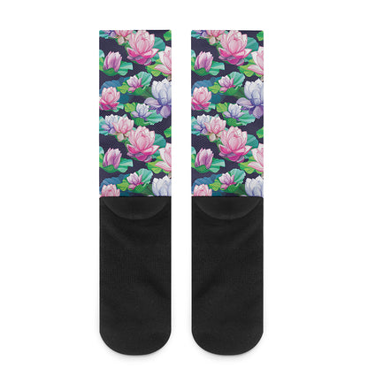 Vintage Lotus Floral Print Crew Socks