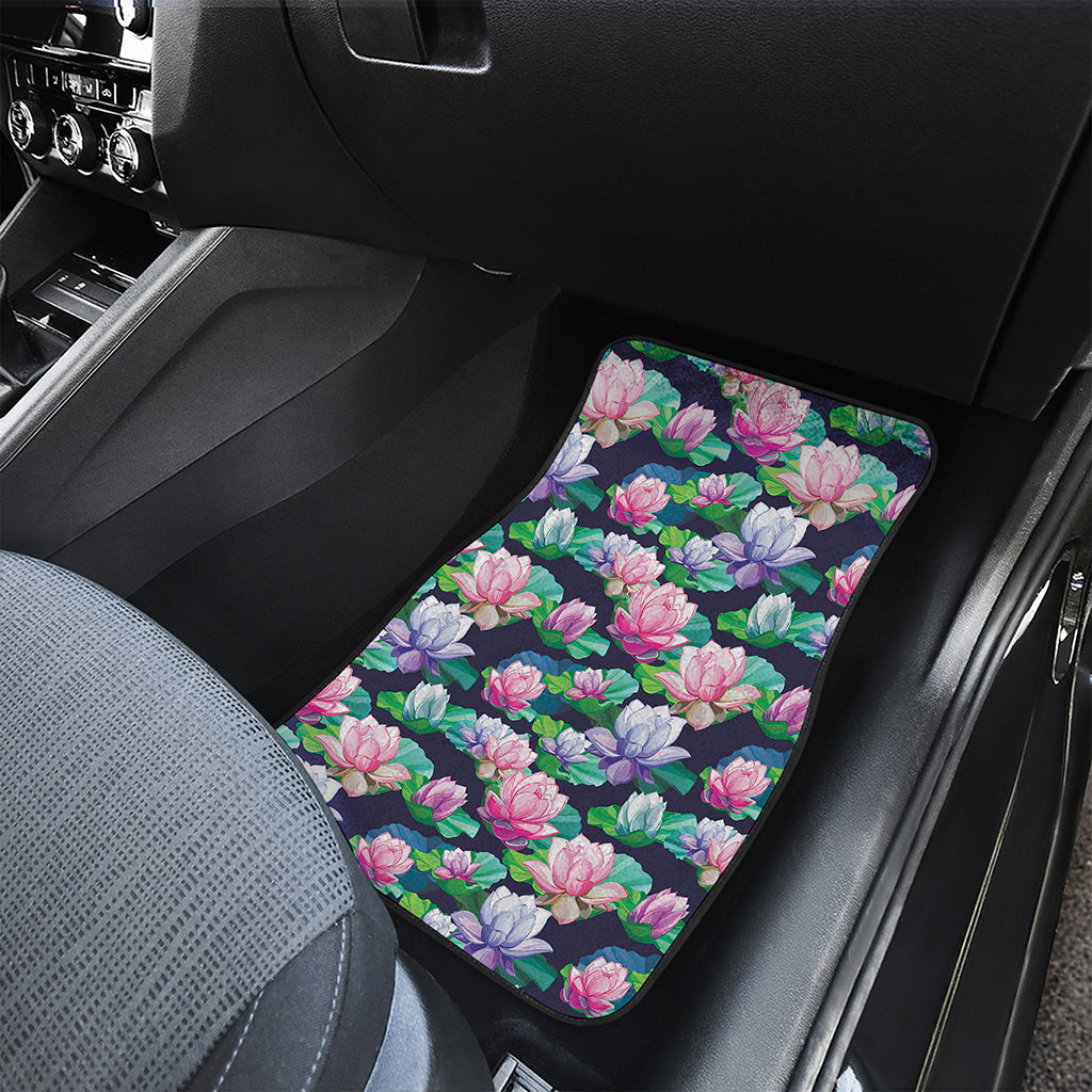 Vintage Lotus Floral Print Front and Back Car Floor Mats