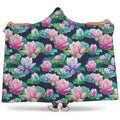Vintage Lotus Floral Print Hooded Blanket