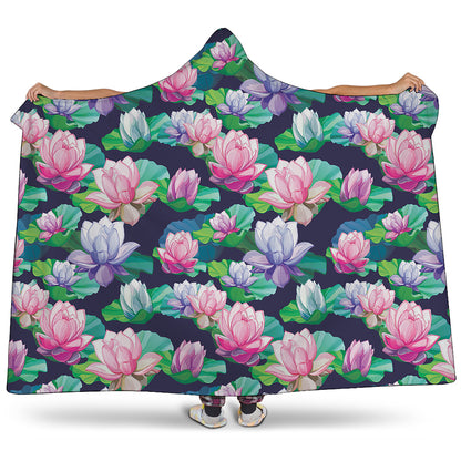 Vintage Lotus Floral Print Hooded Blanket