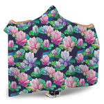 Vintage Lotus Floral Print Hooded Blanket