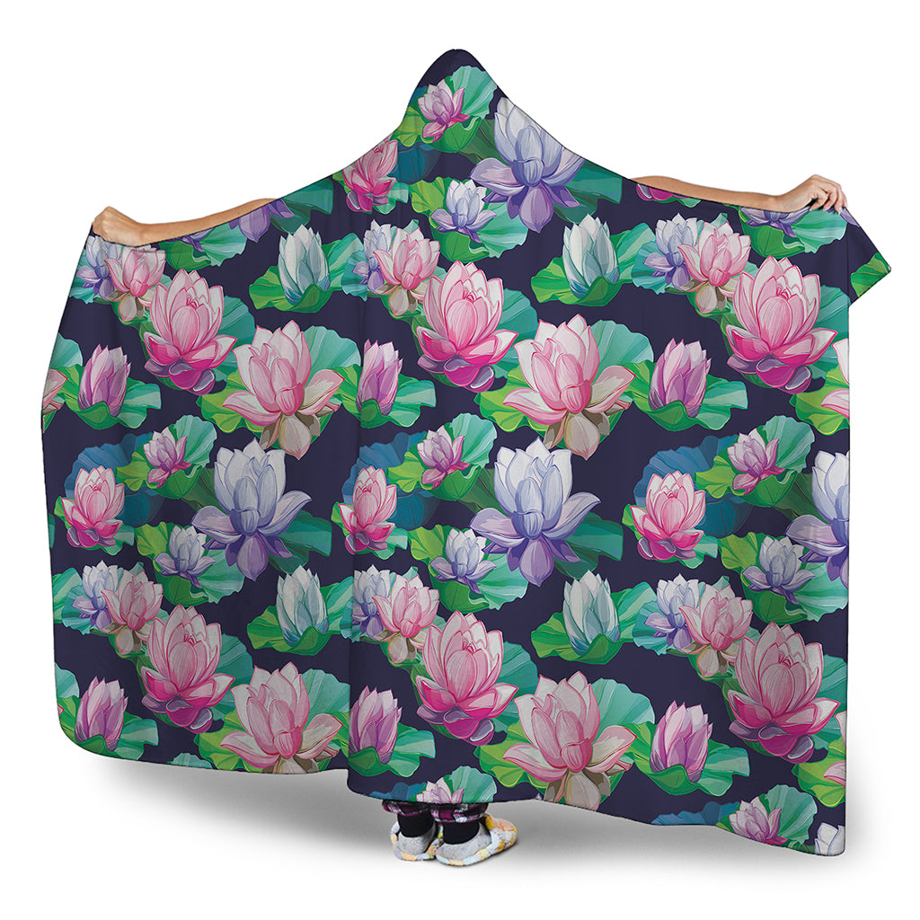 Vintage Lotus Floral Print Hooded Blanket