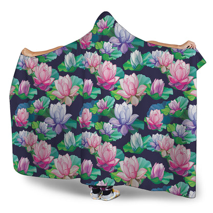 Vintage Lotus Floral Print Hooded Blanket