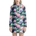 Vintage Lotus Floral Print Pullover Hoodie Dress