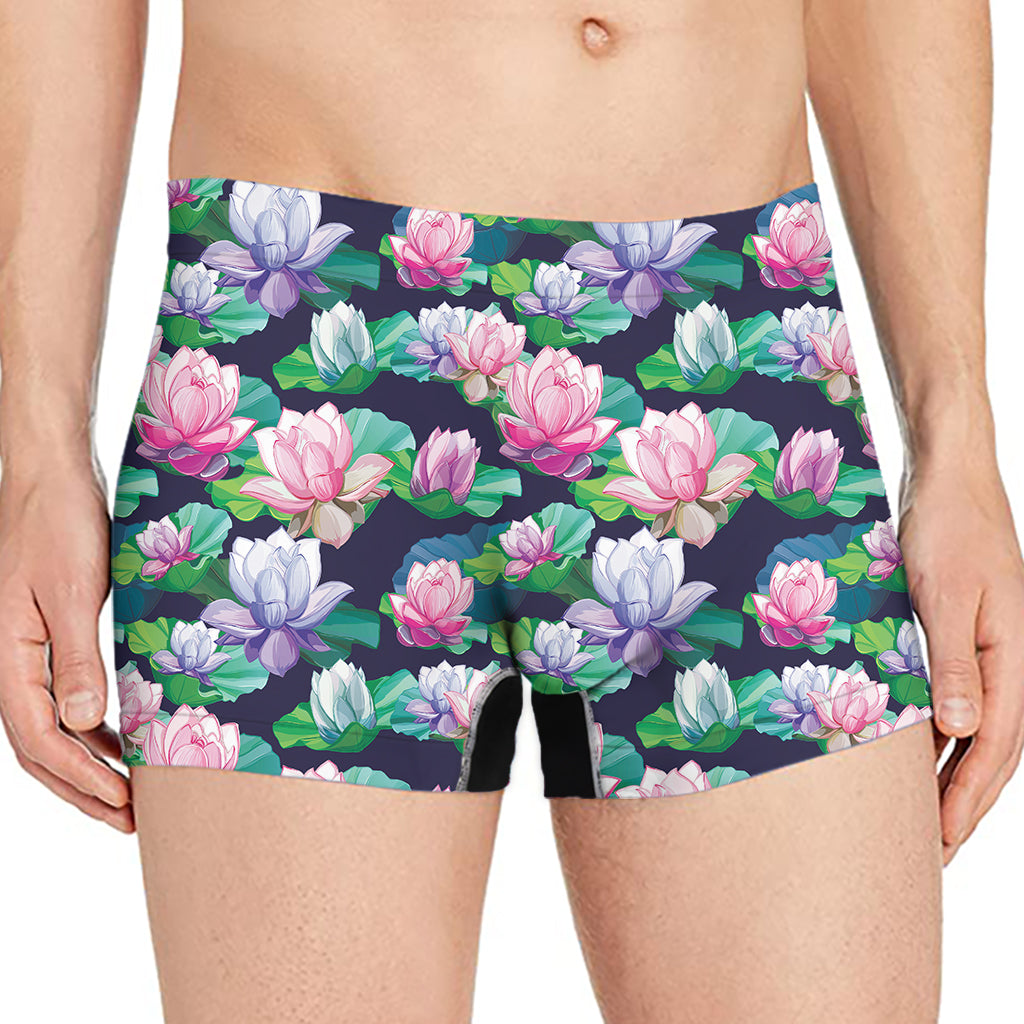 Vintage Lotus Floral Print Men's Boxer Briefs