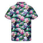 Vintage Lotus Floral Print Men's Short Sleeve Shirt