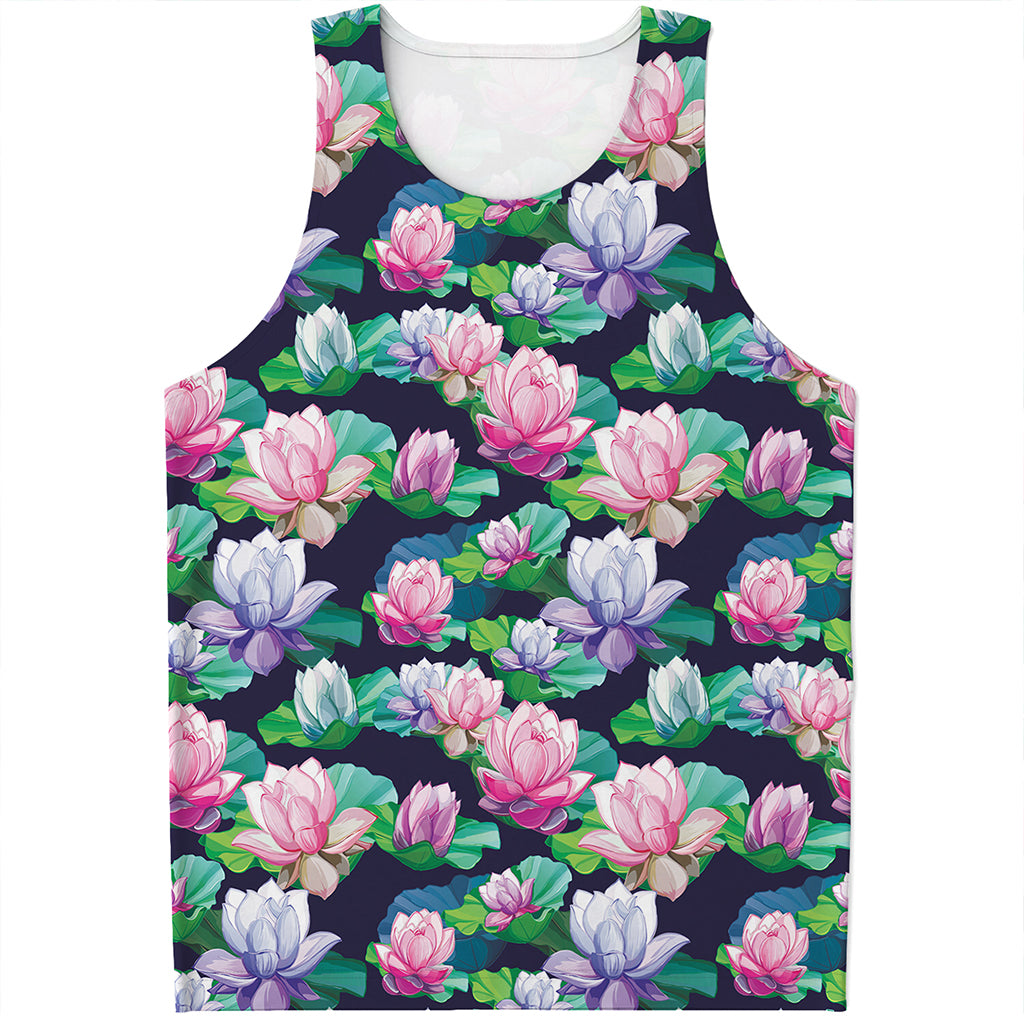 Vintage Lotus Floral Print Men's Tank Top