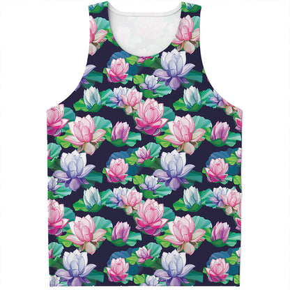 Vintage Lotus Floral Print Men's Tank Top