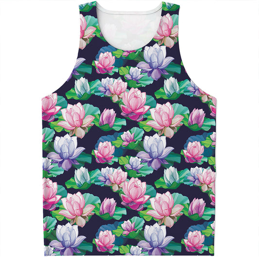 Vintage Lotus Floral Print Men's Tank Top