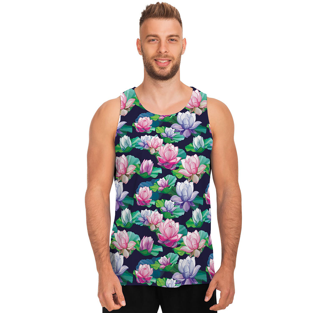 Vintage Lotus Floral Print Men's Tank Top