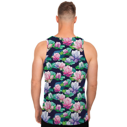 Vintage Lotus Floral Print Men's Tank Top
