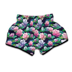 Vintage Lotus Floral Print Muay Thai Boxing Shorts