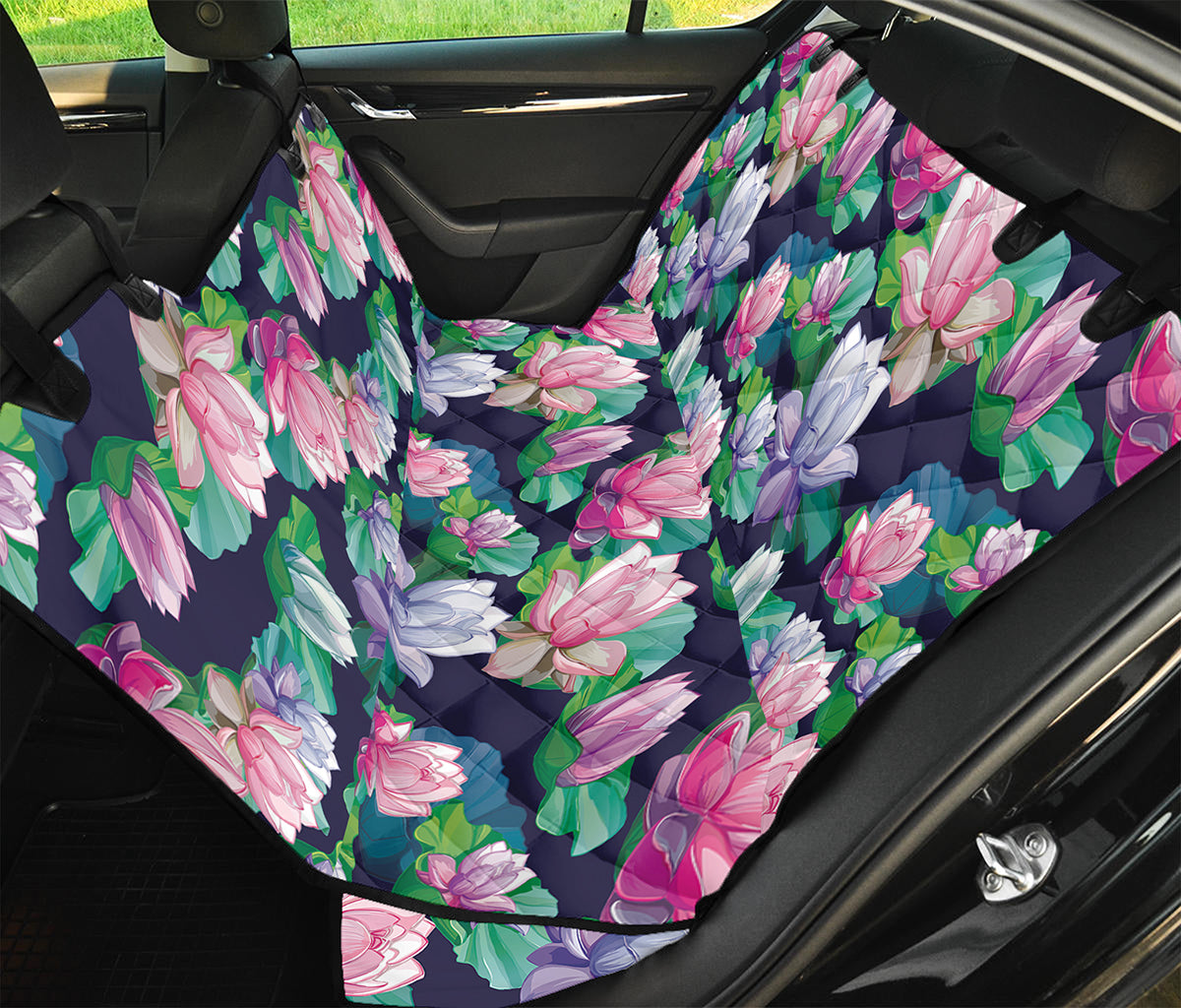 Vintage Lotus Floral Print Pet Car Back Seat Cover