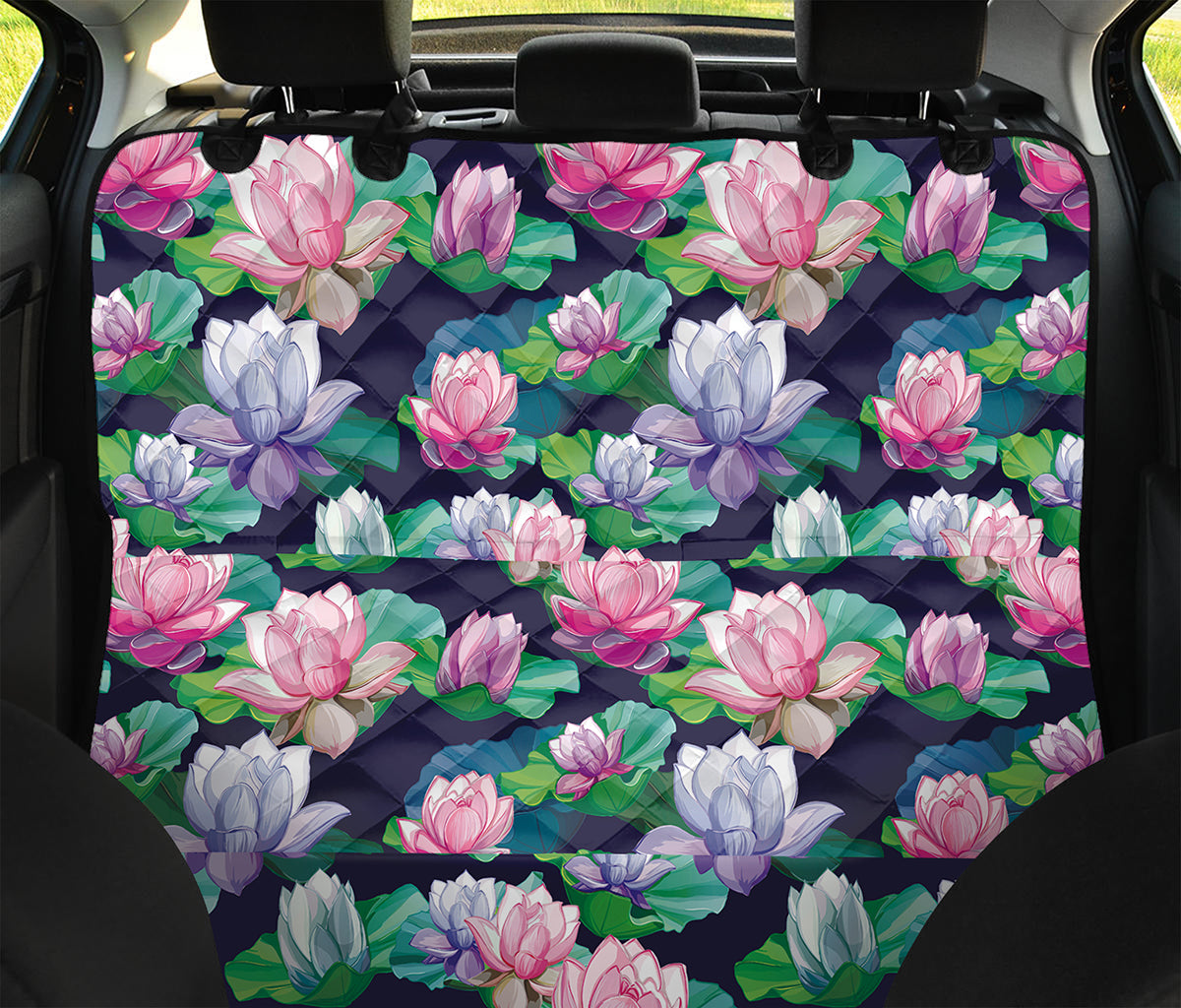 Vintage Lotus Floral Print Pet Car Back Seat Cover