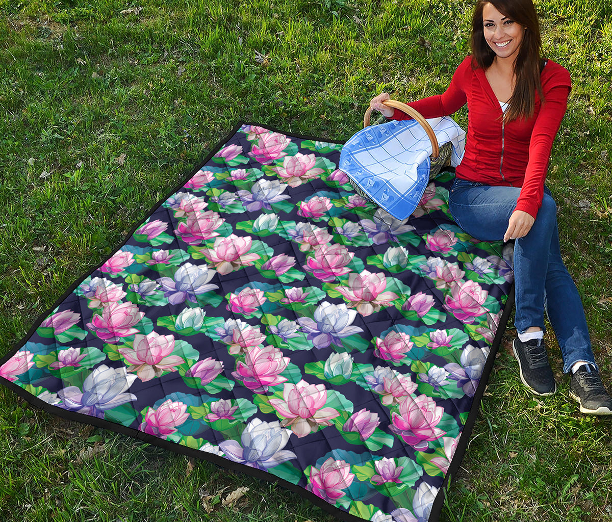 Vintage Lotus Floral Print Quilt