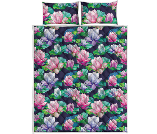 Vintage Lotus Floral Print Quilt Bed Set