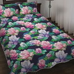 Vintage Lotus Floral Print Quilt Bed Set