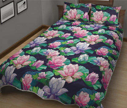 Vintage Lotus Floral Print Quilt Bed Set