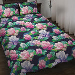 Vintage Lotus Floral Print Quilt Bed Set