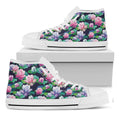 Vintage Lotus Floral Print White High Top Sneakers
