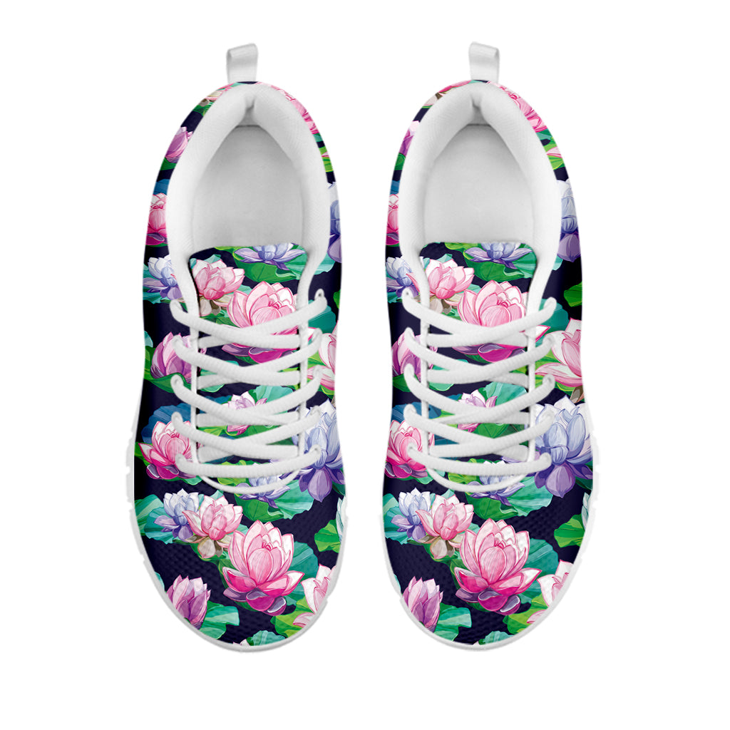Vintage Lotus Floral Print White Sneakers