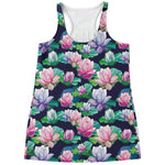 Vintage Lotus Floral Print Women's Racerback Tank Top