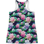 Vintage Lotus Floral Print Women's Racerback Tank Top