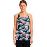 Vintage Lotus Floral Print Women's Racerback Tank Top