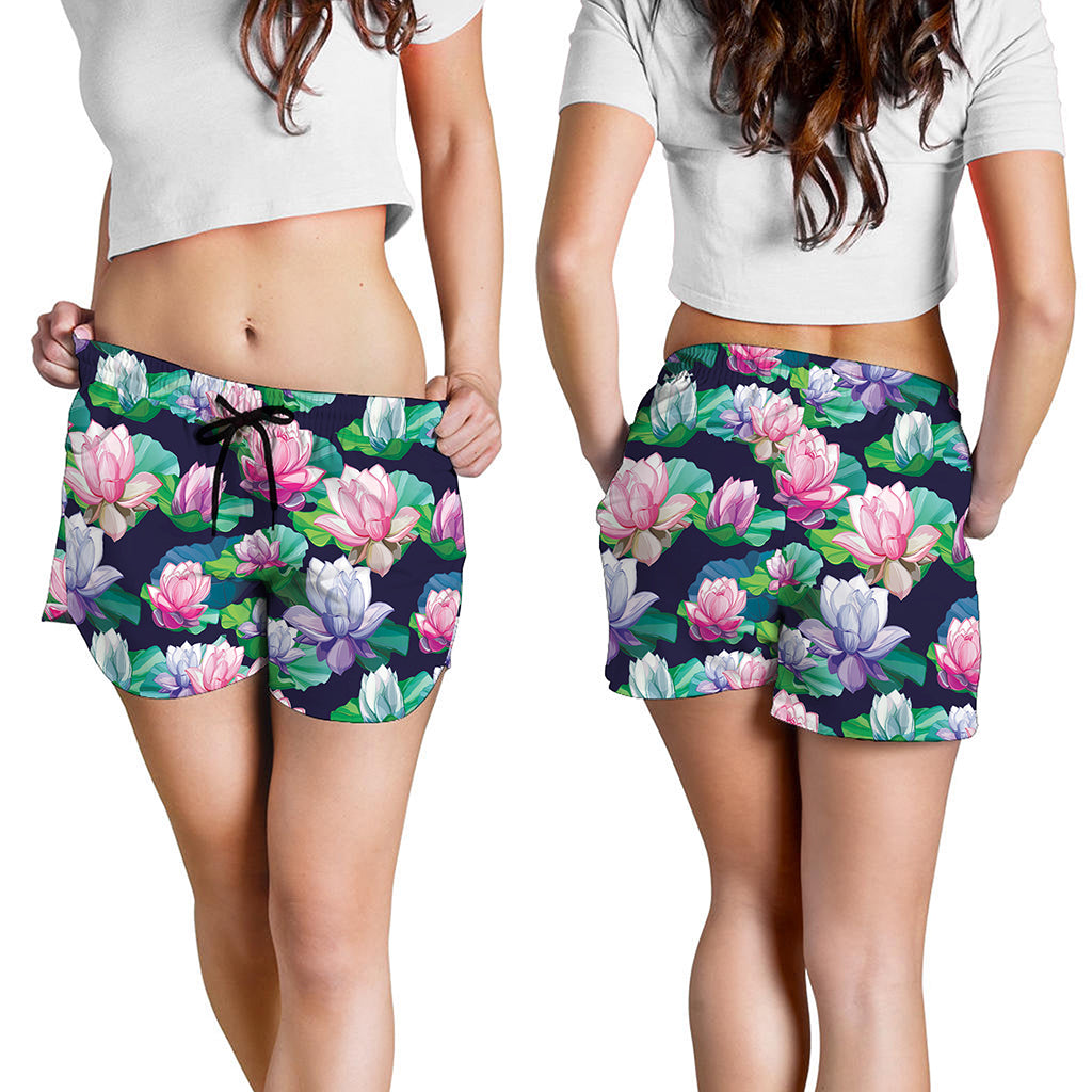 Vintage Lotus Floral Print Women's Shorts