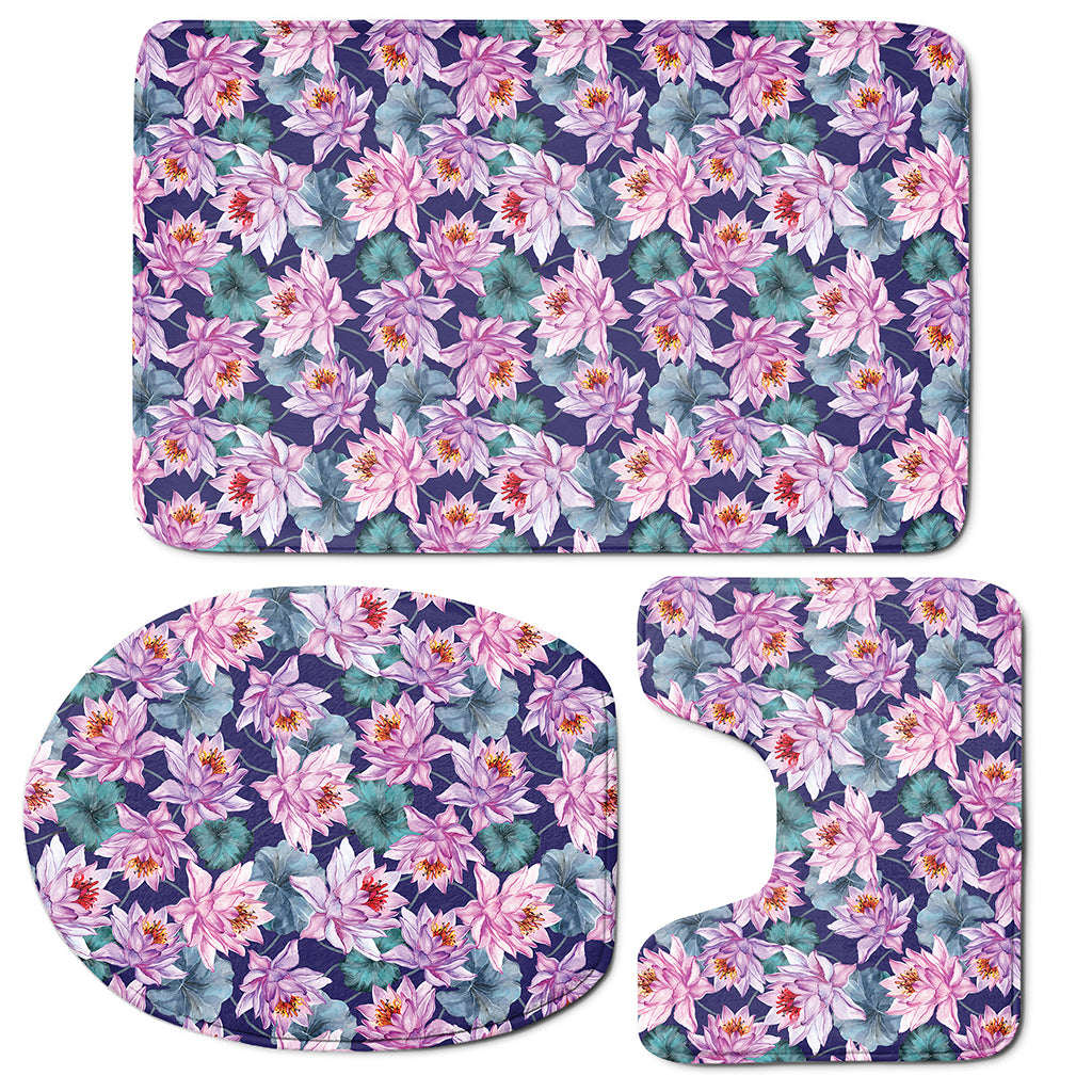 Vintage Lotus Flower Print 3 Piece Bath Mat Set