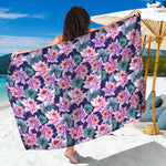 Vintage Lotus Flower Print Beach Sarong Wrap