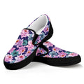 Vintage Lotus Flower Print Black Slip On Sneakers
