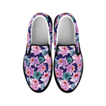 Vintage Lotus Flower Print Black Slip On Shoes