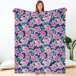 Vintage Lotus Flower Print Blanket