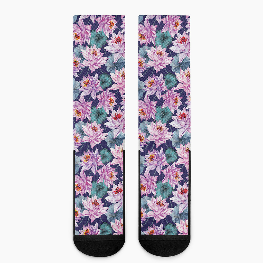 Vintage Lotus Flower Print Crew Socks